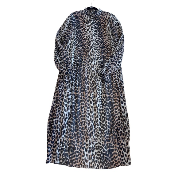 Ganni Leopard-Print Sheer Georgette Long-Sleeve Midi Dress - Picture 3 of 4